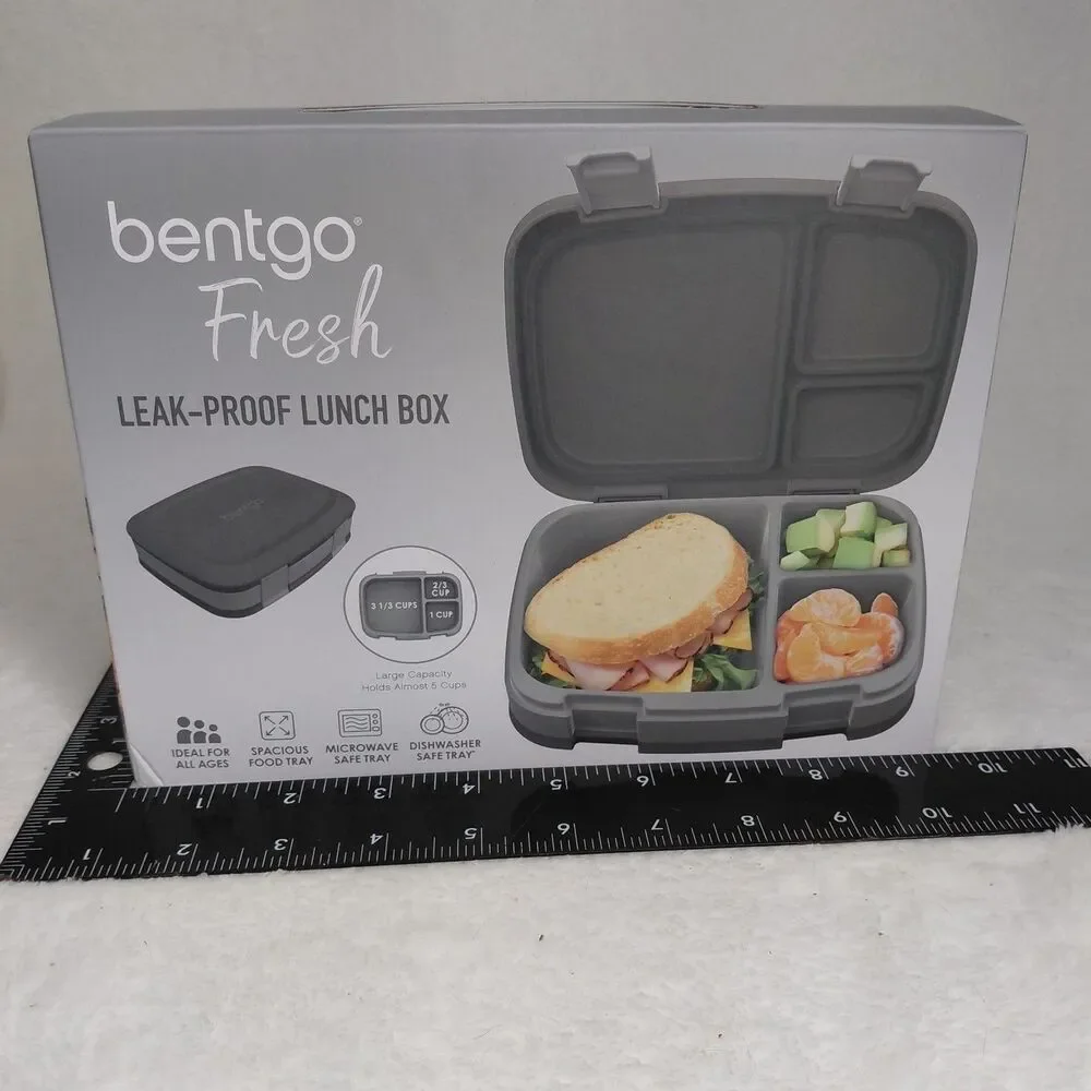 NEW Bentgo Fresh Leak-Proof Bento Lunch Box Charcoal Gray 3/4 Compartments NIB
